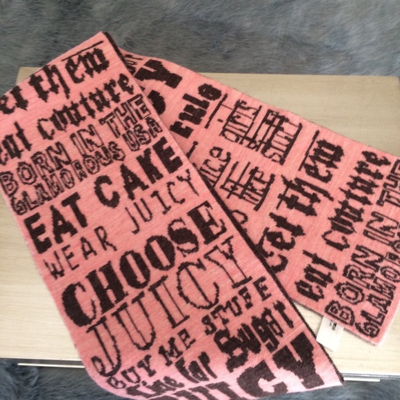 Accessories - Juicy Couture Wool Word Graphic Pink Scarf